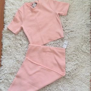 Pink Crop Top Pencil Skirt Set